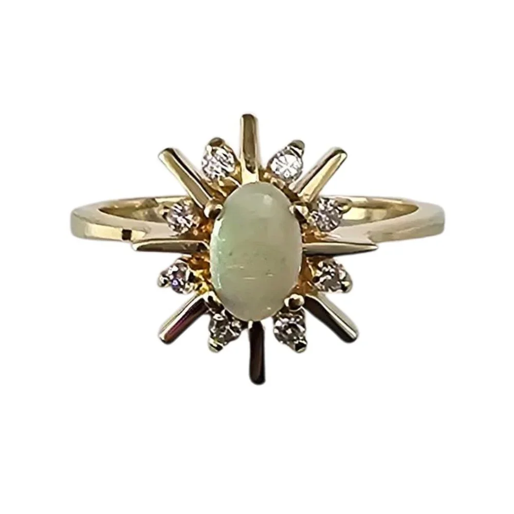 14K Yellow Gold Opal and Diamond Ring Size 6-6.25 #23953 - Picture 1 of 6